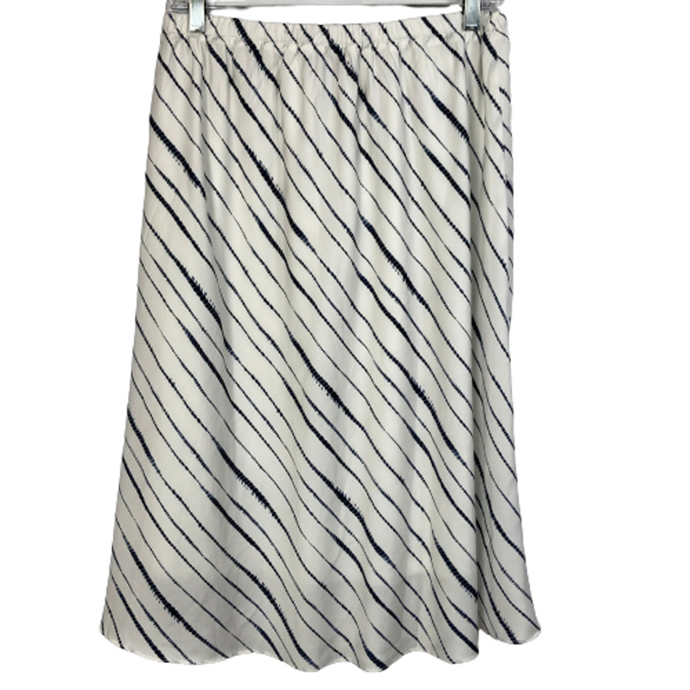 Banana Republic‎ Skirt Womens Sz M White Blue Striped Chiffon Lined Pull On Midi